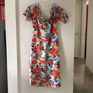 Bright Floral Off Shoulder Bodycon Dress - 14